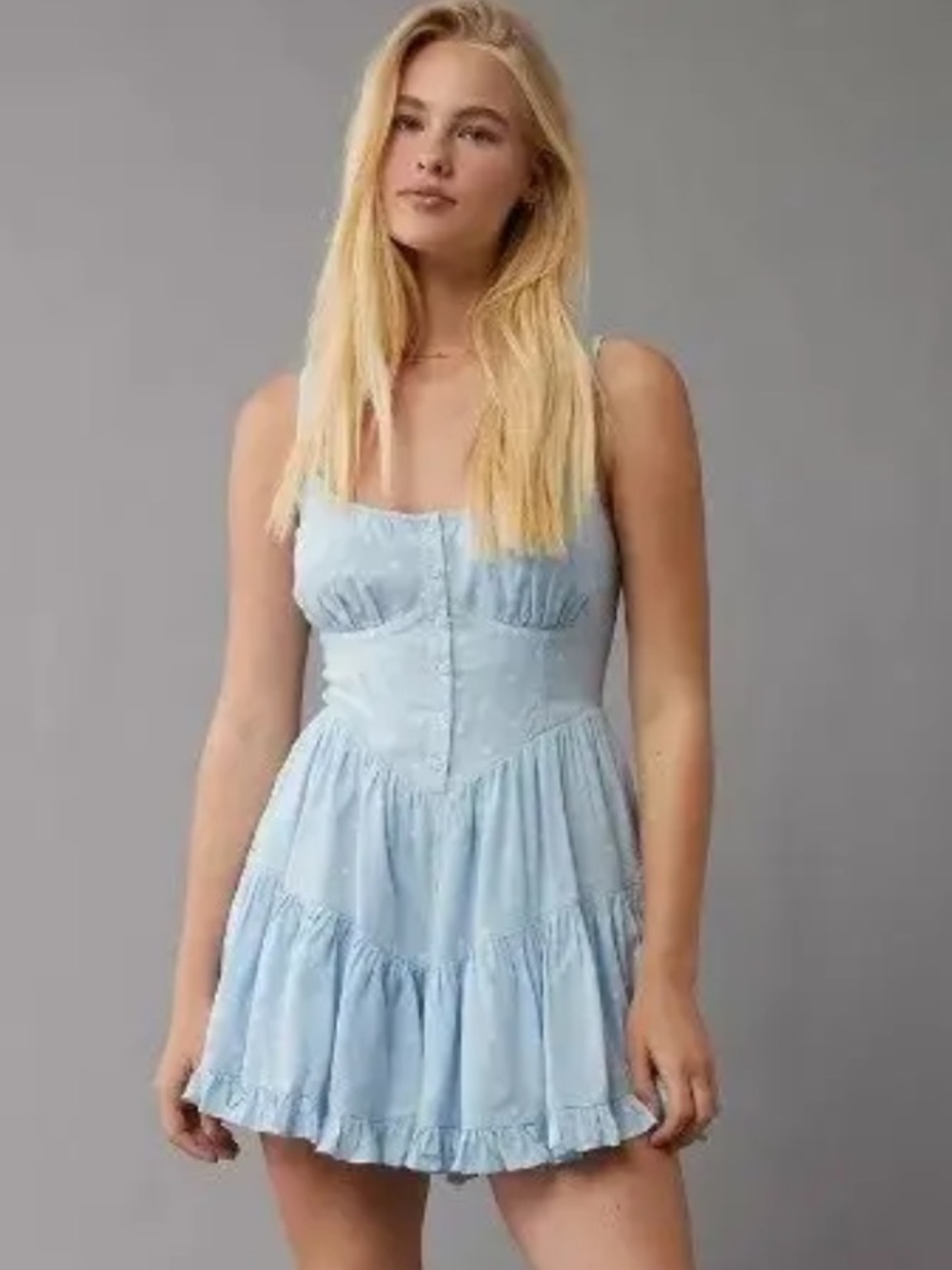 American Eagle Polka Dot Tiered Corset Sleeveless Romper Dress Size Large